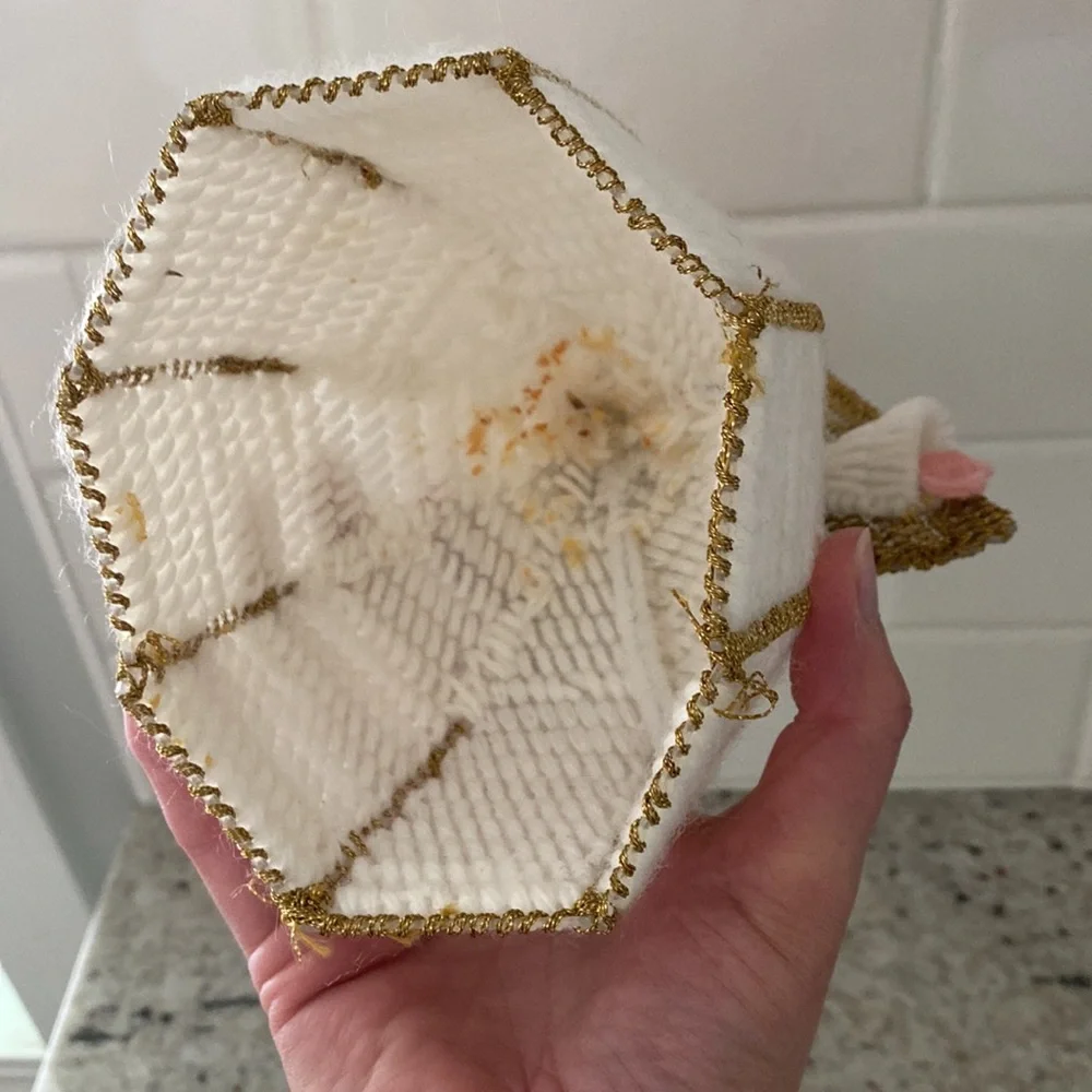 Midcentury needlepoint angel tree topper